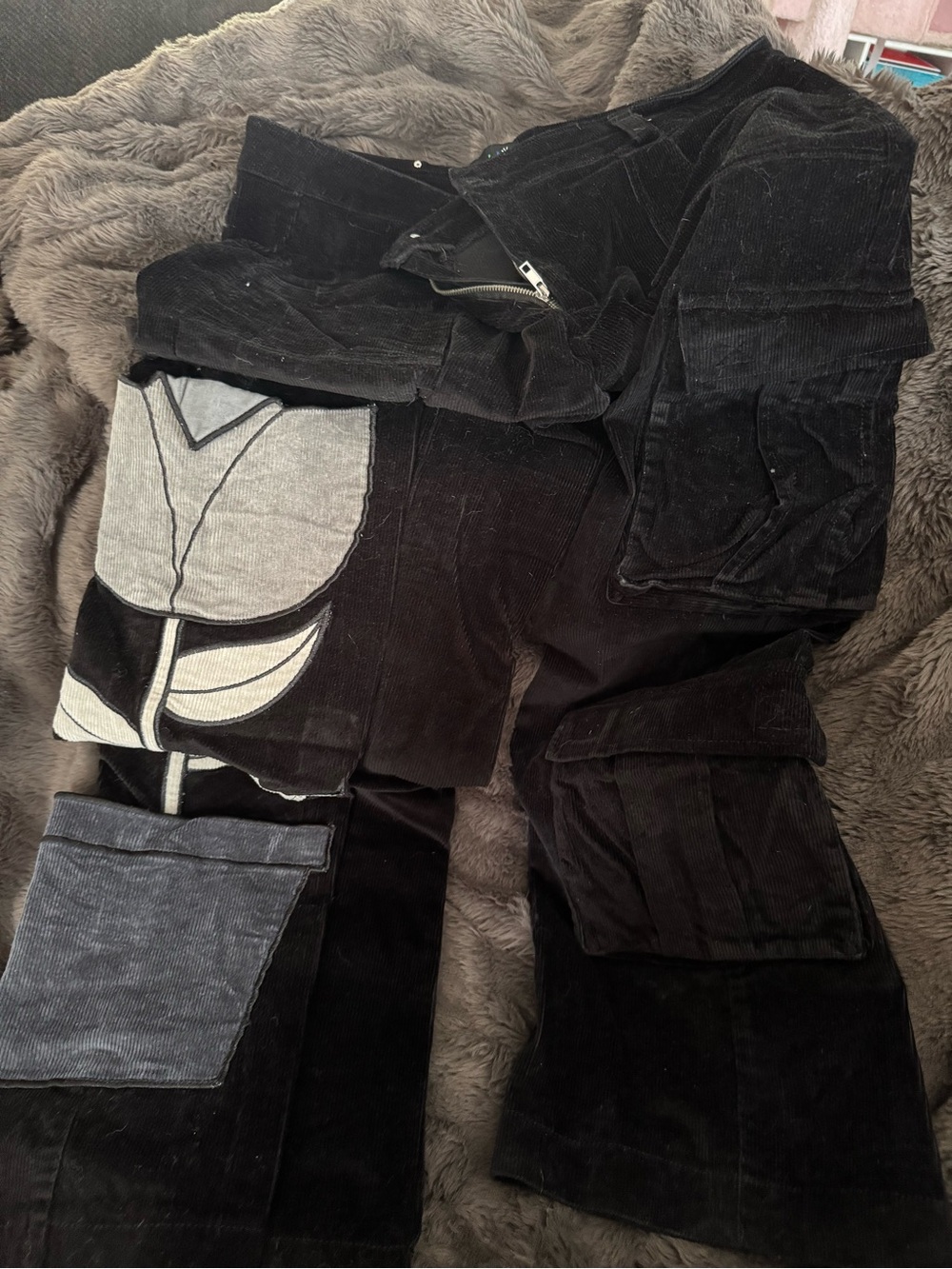 dELiA*s Black Corduroy Wide Leg Jeans with Gray Patchwork